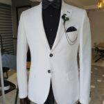 White Slim Fit Notch Lapel Cotton Suit