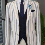 Camel Slim Fit Striped Notch Lapel Cotton Suit
