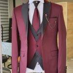 Burgundy Slim Fit Peak Lapel Wedding Suit