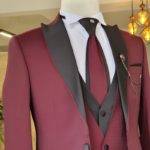Burgundy Slim Fit Peak Lapel Wedding Suit