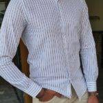Beige Slim Fit Long Sleeve Striped Cotton Shirt