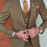 Khaki Slim Fit Peak Lapel Wool Suit