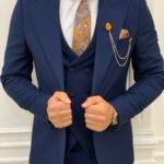 Navy Blue Slim Fit Peak Lapel Suit