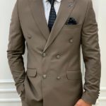 Brown Slim Fit Peak Lapel Double Breasted Suit