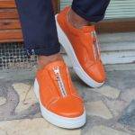 Orange Mid-Top Zipper Sneakers