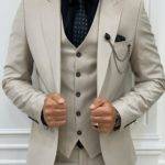 Beige Slim Fit Peak Lapel Suit