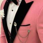 Pink Slim Fit Velvet Peak Lapel Tuxedo