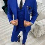 Blue Slim Fit Peak Lapel Striped Suit