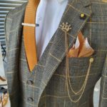 Khaki Slim Fit Notch Lapel Plaid Suit