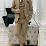 Cream Slim Fit Peak Lapel Suit