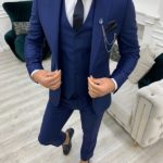 Navy Blue Slim Fit Peak Lapel Suit