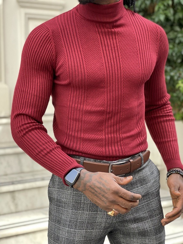 Red Slim Fit Turtleneck Sweater