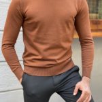 Brown Slim Fit Mock Turtleneck Sweater