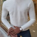 White Slim Fit Round Neck Sweater