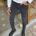 Pelion Black Slim Fit Ripped Jeans