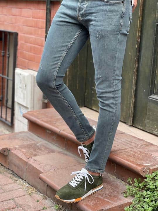 Pelion Khaki Slim Fit Ripped Jeans