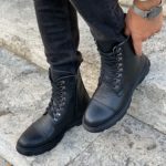Black Cap Toe Lace Up Ankle Boots