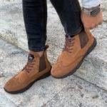 Tan Wing Tip Suede Lace Up Chelsea Boots