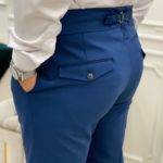 Blue Slim Fit Double Buckle Pants