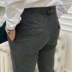 Dark Gray Slim Fit Double Buckle Striped Pants