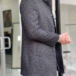 Gray Slim Fit Judge Collar Wool Long Coat