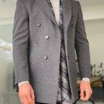 Dark Gray Slim Fit Double Breasted Wool Long Coat