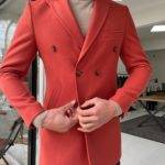 Tile Slim Fit Double Breasted Wool Long Coat