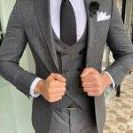 Gray Slim Fit Notch Lapel Wool Suit