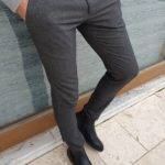 Dark Gray Slim Fit Linen Pants