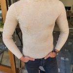 Beige Slim Fit Turtleneck Sweater