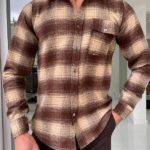 Brown Slim Fit Plaid Lumberjack Shirt