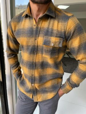 Mustard Slim Fit Plaid Lumberjack Shirt