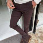 Brown Slim Fit Cotton Lycra Pants