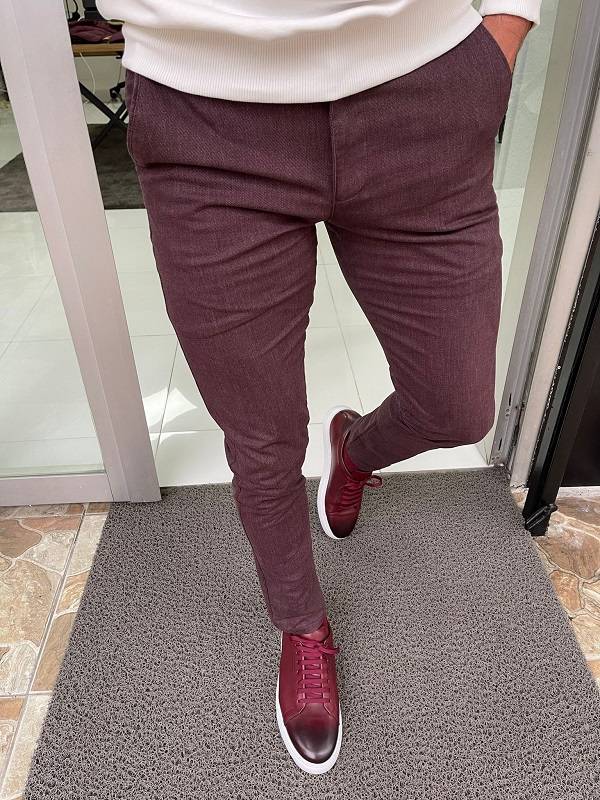 Burgundy Slim Fit Cotton Lycra Pants