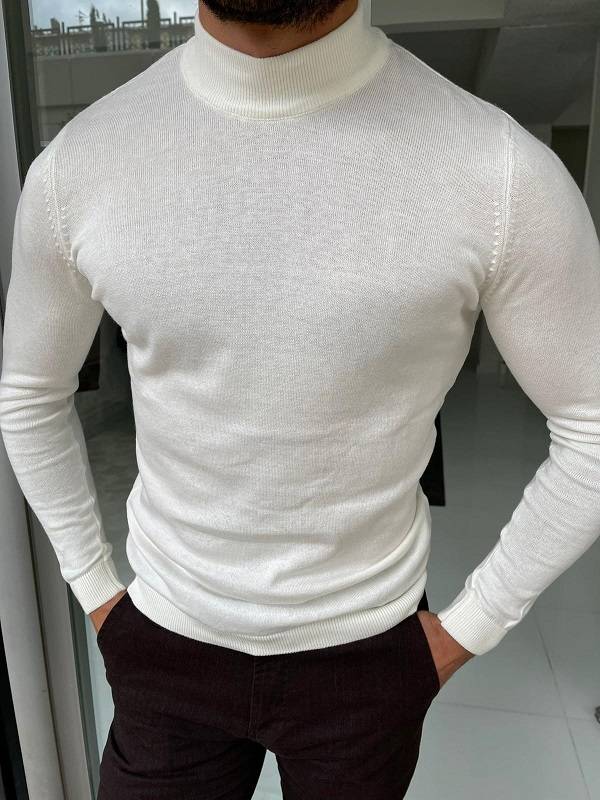 Off White Slim Fit Mock Turtleneck Sweater
