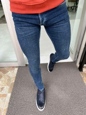 Navy Blue Slim Fit Ripped Jeans