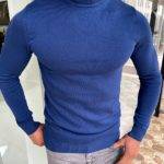 Blue Slim Fit Turtleneck Sweater