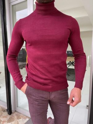 Burgundy Slim Fit Mock Turtleneck Sweater