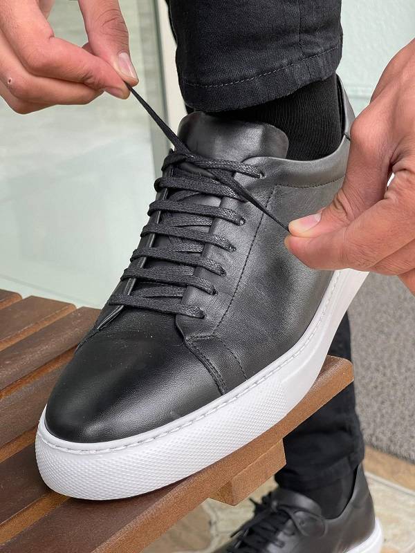 Black Lace-Up Mid-Top Sneakers