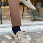 Beige Suede Double Monk Strap Loafers