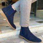 Navy Blue Suede Chelsea Boots