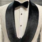 Aysoti Depocca Black & White Slim Fit Velvet Shawl Lapel Wool Tuxedo