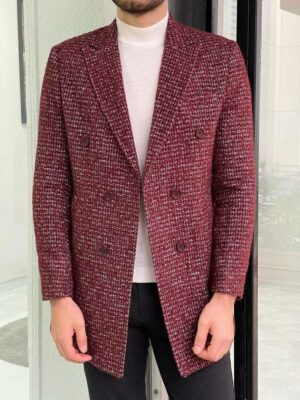 Claret Red Slim Fit Wool Long Coat