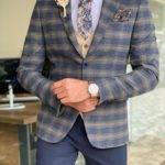 Blue Slim Fit Plaid Check Wool Suit
