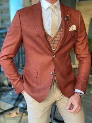 Rust Slim Fit Notch Lapel Suit