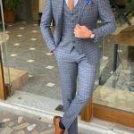 Blue Slim Fit Plaid Check Wool Suit