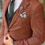 Brown Slim Fit Patterned Wool Suit