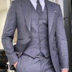Anthracite Slim Fit Peak Lapel Plaid Wool Suit