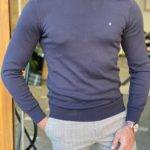 Navy Blue Slim Fit Turtleneck Sweater