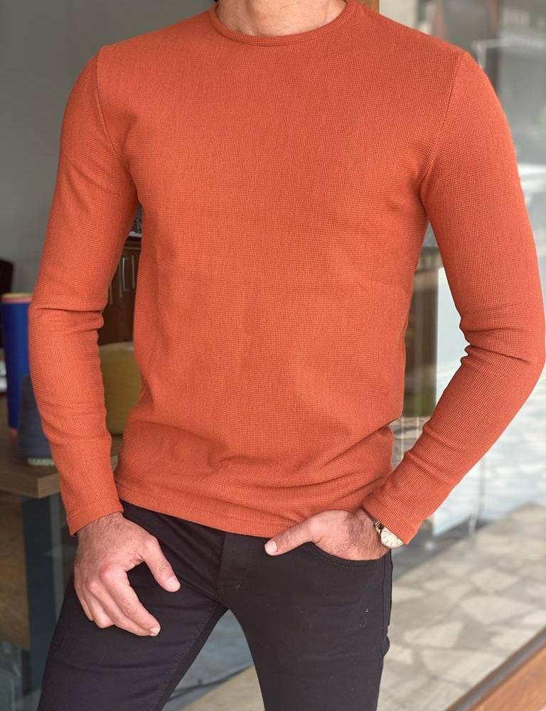 Orange Slim Fit Crewneck Sweatshirt
